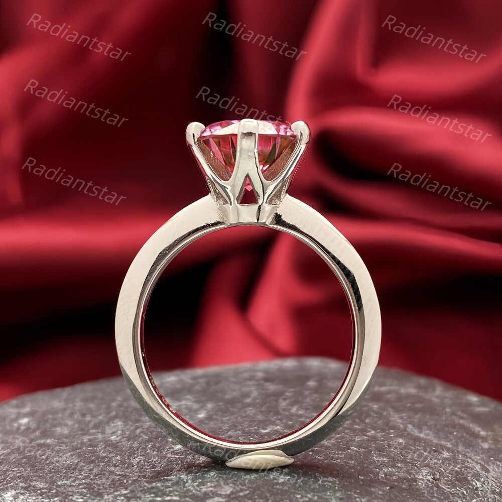 NEW Certified 3 ct. t.w. Pink Moissanite Solitaire 6 Prong Ring - Picture 5 of 7